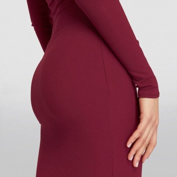 Skims Soft Lounge Long Sleeve Dress Ribbed in Wine Size M - Picture 5 of 14